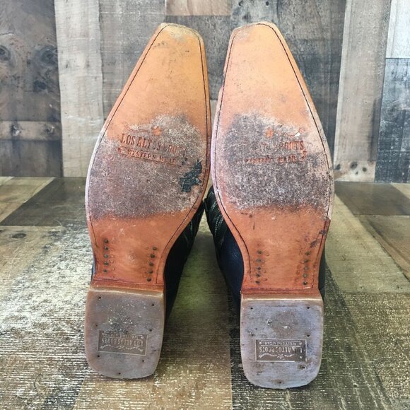 Los Altos Pointed Toe Western Black Cowboy Boots Mens 8.5 EE - Picture 2 of 12